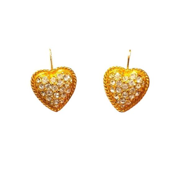 Vintage Pave Heart Dangle Earrings - Picture 1 of 9
